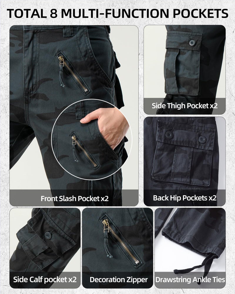 AKARMY Men's Camo Cargo Work Pants Cotton Military Army Casual Tactical Wild Combat Pants with 8 Pockets E 30x32 - Image 5